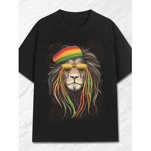 T-shirt pour homme style Rastafari Lion, imprimé graphique urbain, doux et confortable, 180G, col rond, manches courtes, choix idéal pour les festivals d'été