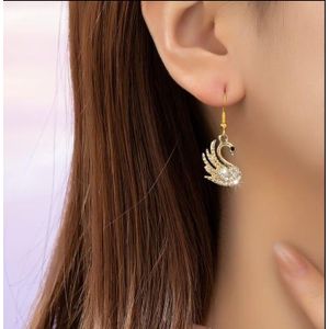 Boucles d'Oreilles Pendantes Cygne Doré & Strass