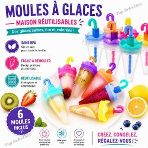 Moules à Glaces Coniques Réutilisables 6 Compartiments – Kit de 6 Moules à Esquimaux avec Couvercles