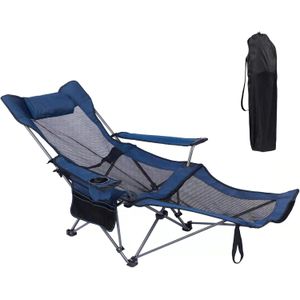 Chaise Relax Inclinable Portable – Camping, Terrasse, Plage, Jardin avec Porte-Gobelet ,bleu