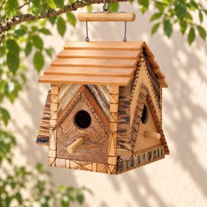 Nichoir artisanal en bois à 3 ouvertures – Pièce unique 27 × 24 cm