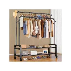 Porte-vêtements à Double pôle, Porte-manteau au sol Avec 2 Étagère Chaussures