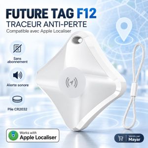 Traceur Bluetooth Anti-Perte Future Tag F12 Blanc Compatible Apple Find My – Certifié MFi, Alerte Sonore, Sans Abonnement et Pile CR2032 Remplaçable