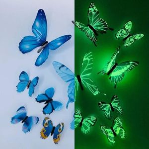 Autocollant mural créatif papillon lumineux 3D, 12 pièces, à la mode, pour bricolage, Art mural moderne, décorations pour la maison, cadeau DIY, nouvelle collection