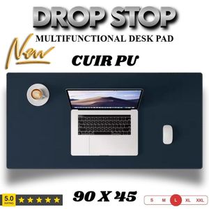 Drop Stop وسادة مكتب، وسادة ماوس، حصيرة مكتب من الجلد الصناعي المقاوم للانزلاق بحواف مخيطة، مثالية للمكتب والمنزل والمدرسة (أزرق داكن) 90 x 45x سم.