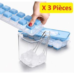 Moule à Glaçons (X 3 Pièces) avec Couvercle en Silicone, 12 sections, Cube de glace