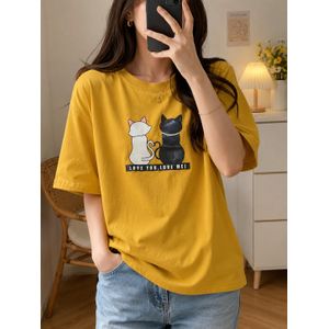 T-shirt femme jaune moutarde – Motif chats