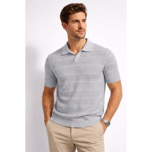 Polo Homme Gris en Maille Texturée – T-Shirt Polo Élégant Manches Courtes Style Casual