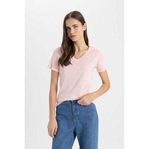 Defacto Femme Slim Manches Courtes T-Shirt - C3884AX - Pink