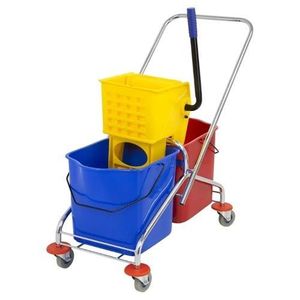 Chariot de lavage à double Seau de Nettoyage (25 Litres × 2) avec Presse Latérale Bleu/Rouge 