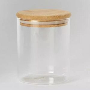 Récipient de stockage alimentaire en verre et bambou, idéal pour la cuisine et le garde-