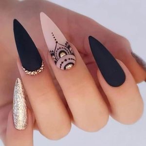 24 pièces Faux ongles long amande