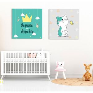 Duo de Tableaux Enfant - 'The Prince Sleeps Here' & Chat Mignon – (40/40)