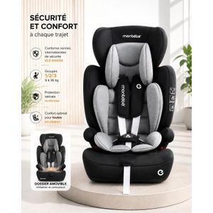 Monbebe Siège Auto Enfant Groupe 1/2/3 – Sécurité et Confort – 9 à 36 kg – Dossier Amovible