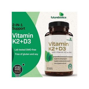 Future Biotics Vitamines K2 + D3 avec vitamine K2 sous forme de MK-7, 120 caps+Sticker cadeau