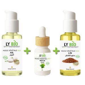 LY BIO PACK HUILE AIL 50ML - POMPE + HUILE ESSENTIEL MENTHE 10ML + HUILE LIN 50ML - POMPE