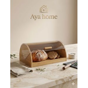 Boîte à Pain en Bambou Naturel - Couvercle Acrylique Transparent - Design Moderne - Conservation Fraîcheur pour Cuisine - Couleur Bois Naturel