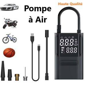 Pompe à air portable pour le gonflage de pneu voiture, vélo,Moto et Ballon avec torche à LED et aussi charger votre téléphone.