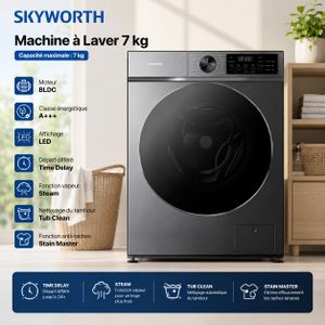 Skyworth Machine à Laver 7 kg Moteur BLDC Inverter A+++ 1400 tr/min avec Fonction Vapeur, F704R3AB