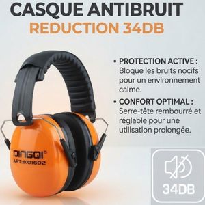 DINGQI Casque antibruit professionnel - Réduction sonore 34dB - Protection auditive haute performance pour travaux et industrie