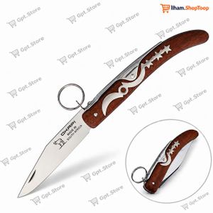Couteau Pliant OKAPI Africa à Manche Effet Bois Rouge avec Anneau Porte-Clés – 1 Pièce