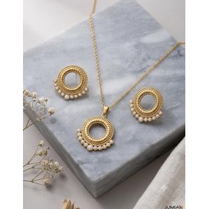 Parure Bijoux Femme Or Ciselé & Petites Perles Blanches