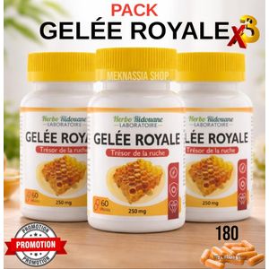 Herbo Ridouane Pack 3x Bottel Capsules / Capsules de gelée royale, compléments naturels, biologiques, pour adultes, améliorent l'immunité, meilleur suppléments organiques, 60 gélules par boîte, Réduit la fatigue physique et mentale.