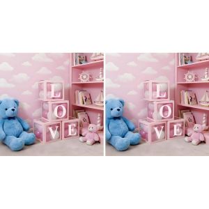 Lot de 2 Boîtes Décoratives Lettres LOVE - Carton Rose Pâle - Idéal Fêtes & Anniversaires - 13cm