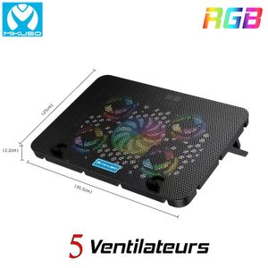 Refroidisseur USB Du PC Portable 5 Ventilateurs Air  Style LED RGB - Noir