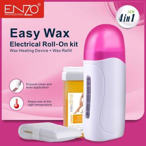 Enzo Kit d’épilation à la cire – chauffe-cire avec cartouche au miel et 100 bandes d’épilation 