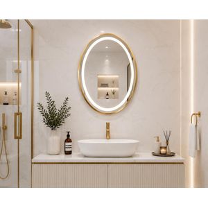 Ferri MIROIR led touche tactile avec trois modes d’éclairage cadre gold pour salle de bain 