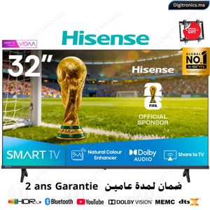 Hisense 32 HD Smart Vidaa Série A4Q Dolby Audio, Game Mode, Screen Mirroring + Support gratuit, 32A4Q