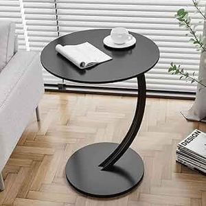 طاولة جانبية صغيرة على شكل C، طاولة جانبية خشبية بإطار معدني، طاولة قهوة متحركة، طاولة غرفة معيشة بنية للقهوة والكمبيوتر المحمول (الحجم: 40 × 60 سم)