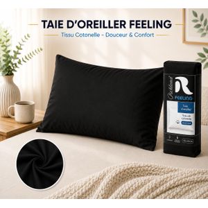RICHBOND Taie d'Oreiller 70x50 En Cotonelle - Tissu Doux, Anti-Allergique et Facile à Entretenir - Noir