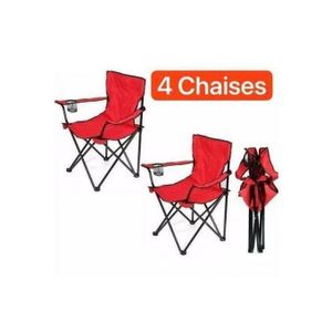 Offre Toop Pack 4 chaises de camping et plage avec porte-gobelet - Rouge