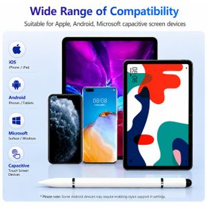 Stylet 3-en-1 Blanc Universel pour Écrans Tactiles et Écriture – Pointe Disque Précise, Embout Fibre et Stylo à Bille