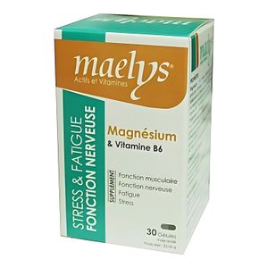 Maelys Magnésium & Vitamine B6 - Soutien du Stress et de la Fatigue, Fonction Nerveuse et Musculaire - 30 Gélules