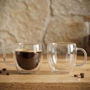 2 TASSES DOUBLE PAROI - 80 ml  - Double Paroi - Verre Résistant à la Chaleur