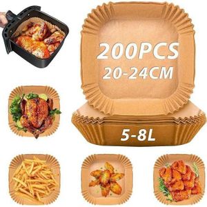 Lot de 200 doublures carrées jetables en papier sulfurisé pour friteuse à air comprimé de 24 cm, anti-adhésifs, résistantes à l'huile
