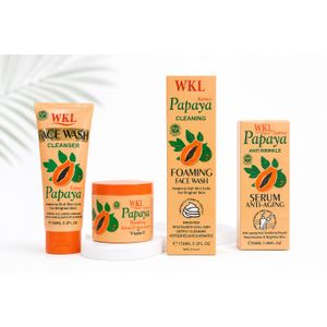  Coffret Soin Visage Complet 4 en 1 – Nettoyant Visage, Crème Visage & Mains, Mousse Nettoyante et Sérum – À l'Extrait de Papaye