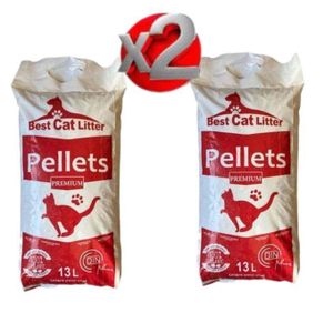 Best Cat Litter Pellet Pack 2 X Litière en granulés de bois 13 Litres, Ecologique, Extra absorbante, Economique, Vegetal, Pour Chat et Chien