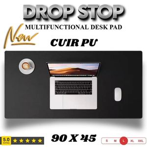 Drop Stop وسادة مكتب، وسادة ماوس، حصيرة مكتب من الجلد الصناعي المقاوم للانزلاق بحواف مخيطة، مثالية للمكتب والمنزل والمدرسة (أسود) 90 x 45x سم.
