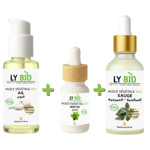LY BIO PACK HUILE AIL 50ML - POMPE + HUILE ESSENTIEL MENTHE 10ML + HUILE SAUGE 50ML - PIPETTE