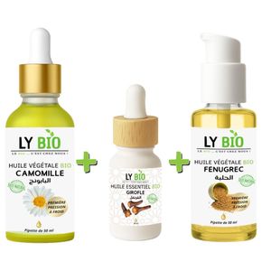 LY BIO PACK HUILE CAMOMILLE 50ML - PIPETTE + HUILE ESSENTIEL GIROFLE 10ML + HUILE FENUGREC 50ML - POMPE