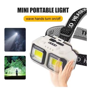 مصباح رأس مزود بمستشعر COB، مصباح يدوي مقاوم للماء، منفذ USB، مصباح يدوي، للتخييم، الصيد، التعدين