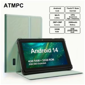 Tablette Android 14 pour les enfants  Quad Core 7 Pouces, 4 Go de RAM (2 Go + 2 Go Extensible) +32 Go de ROM