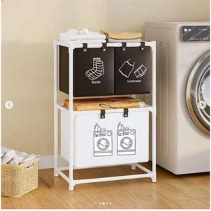 Panier à Linge Pliable Double, Trieur 3 Compartiments Imperméable, Organisateur Vêtements Sale pour Salle de Bain / Chambre