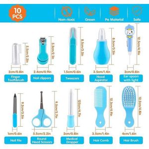 Kit Hygiène Bébé 10 en 1, Accessoires Soin Nouveau Né, Coupe Ongles Bébé, Brosse Douce,