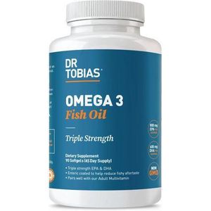 Huile de poisson oméga 3 Dr. Tobias, triple concentration, favorise la santé du cerveau et du cœur, 2 000 mg par portion, 90 gélules molles (2 par jour, 45 jours d'approvisionnement)