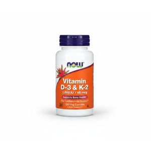 Now Vitamine D3 & K2 1000UI/45mcg 120 Capsules pour Santé Cardiovasculaire, Os Solides et Soutien Immunitaire.